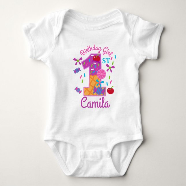 Candyland First Birthday lollipop Baby Bodysuit (Front)