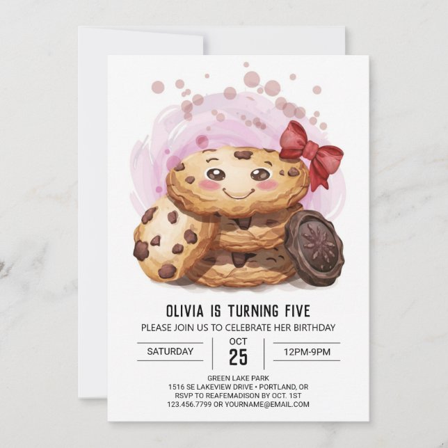 Candyland Girly Pink Cookies Birthday Invitation (Front)