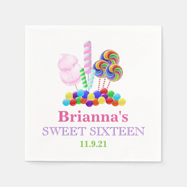Candyland Theme Sweet 16 Personalised Napkin (Front)