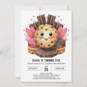 Candyland Watercolor Chic Cookies Birthday Invitation