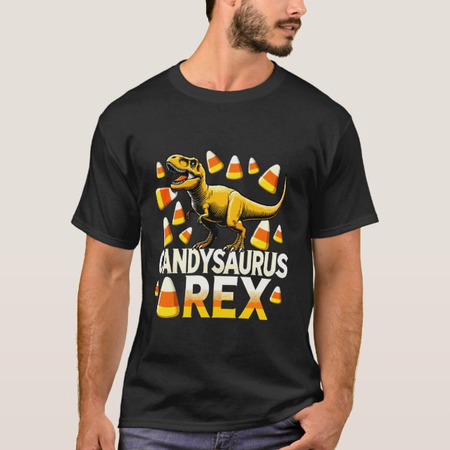 Candysaurus Rex Funny Dinosaur Halloween Tee with  (Front)