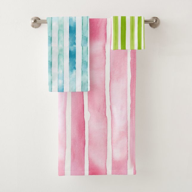 Candystripe Blue, Green & Pink. Be different! Bath Towel Set (Insitu)
