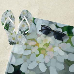 Candytuft White Flower Graphic  Beach Towel