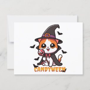 candyween - cat witch halloween postcard