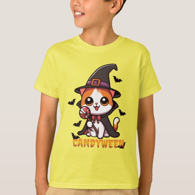 candyween - cat witch halloween T-Shirt (Front)