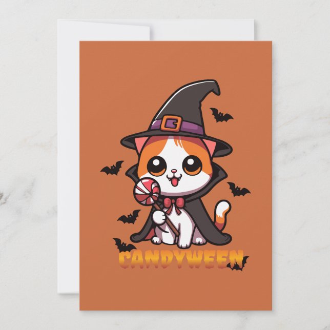candyween - halloween witch cat invitation (Front)