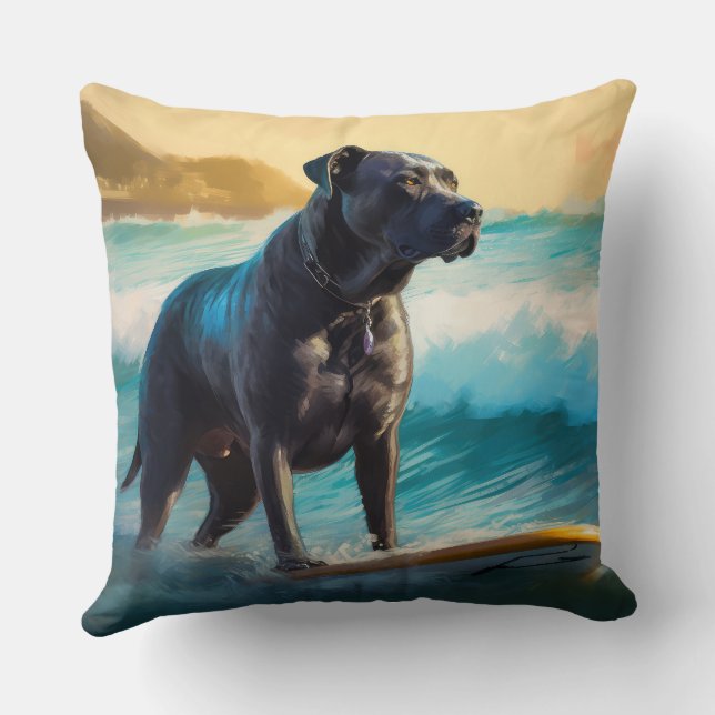 Cane Corso Beach Surfing Painting Cushion (Back)