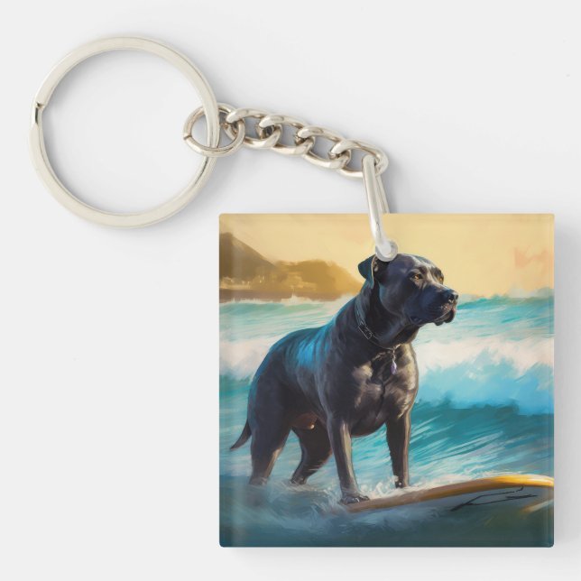 Cane Corso Beach Surfing Painting Key Ring (Front)