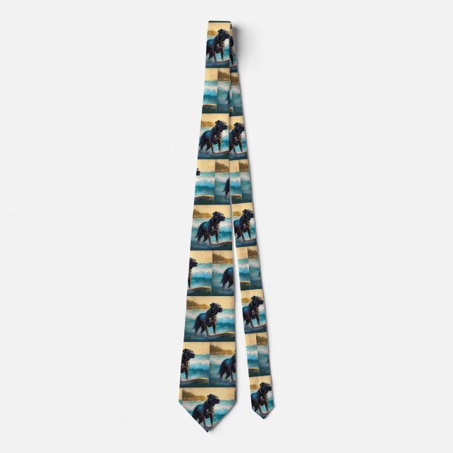 Cane Corso Beach Surfing Painting Tie (Front)