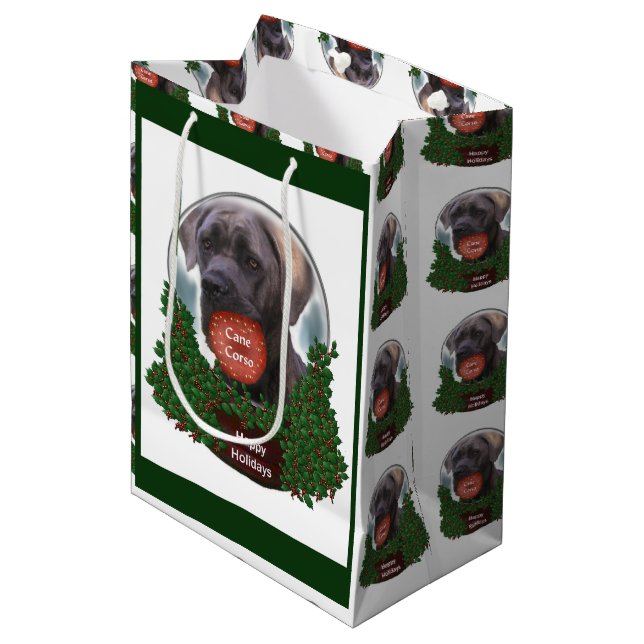 Cane Corso Christmas Medium Gift Bag (Front Angled)