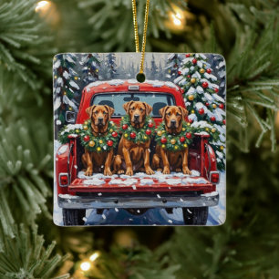 Cane Corso Christmas Red Truck Holiday Ceramic Ornament
