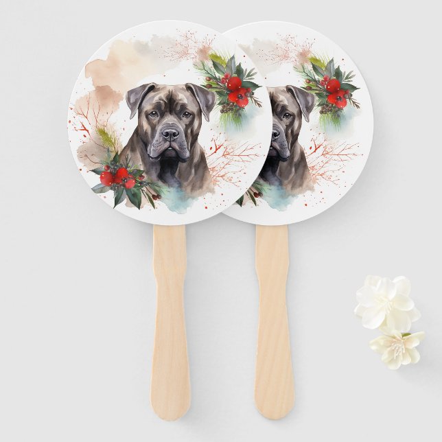 Cane Corso Christmas Wreath Festive Pup Hand Fan (Front and Back)