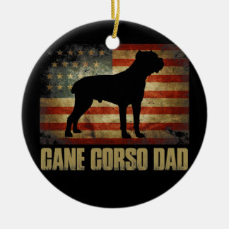 Cane Corso Dad Vintage American Flag Patriotic Ceramic Tree Decoration