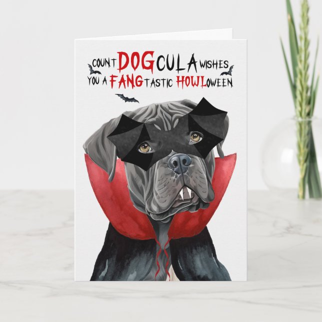 Cane Corso Dog Funny Count DOGcula Halloween Holiday Card (Front)