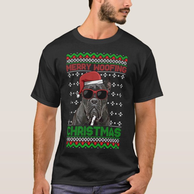 Cane Corso Dog Funny Merry Woofing Christmas T-Shirt (Front)