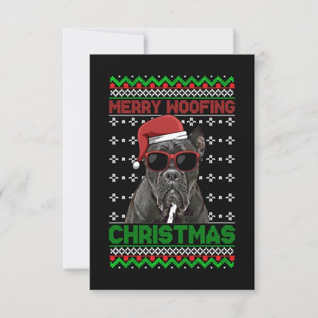 Cane Corso Dog Funny Merry Woofing Christmas Thank You Card (Front)