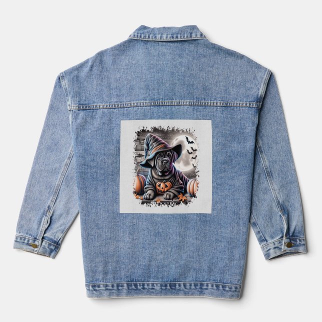 Cane Corso Dog Halloween Denim Jacket (Back)