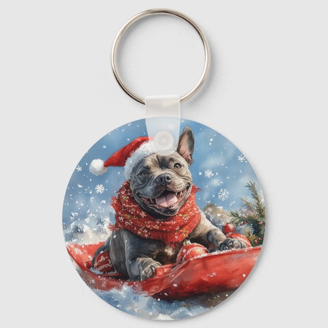 Cane Corso Dog in Sledge Let it Snow Christmas Key Ring (Front)
