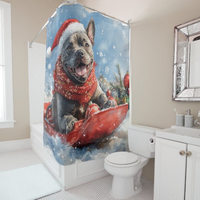 Cane Corso Dog in Sledge Let it Snow Christmas Shower Curtain (In Situ)