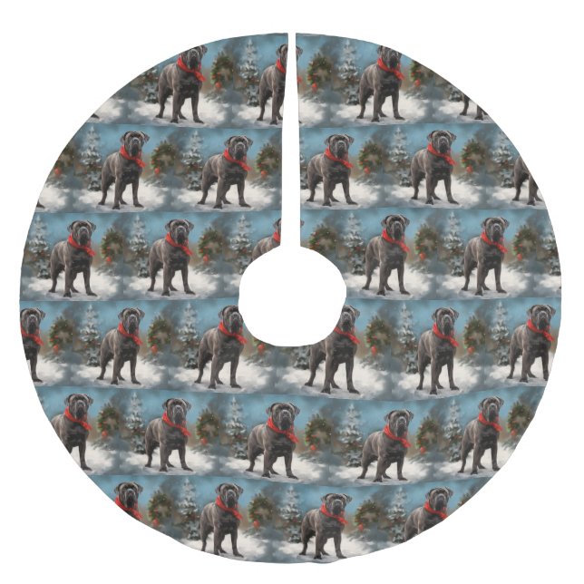 Cane Corso Dog in Snow Christmas  Brushed Polyester Tree Skirt (Front)