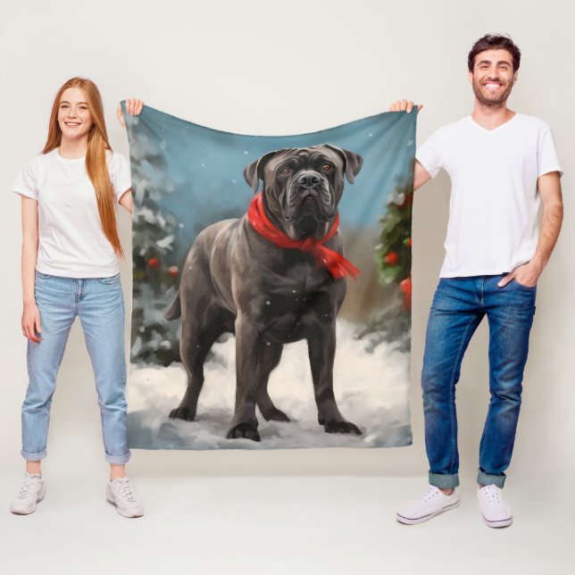 Cane Corso Dog in Snow Christmas  Fleece Blanket (In Situ)