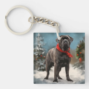Cane Corso Dog in Snow Christmas Key Ring