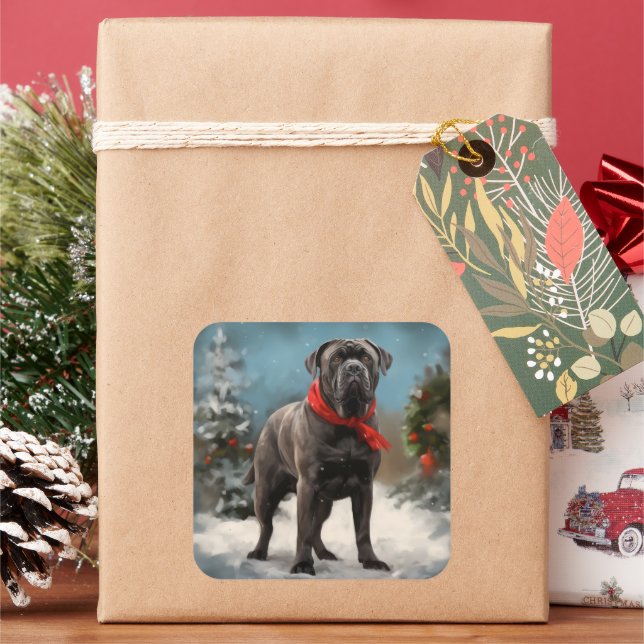 Cane Corso Dog in Snow Christmas  Square Sticker (Holiday)