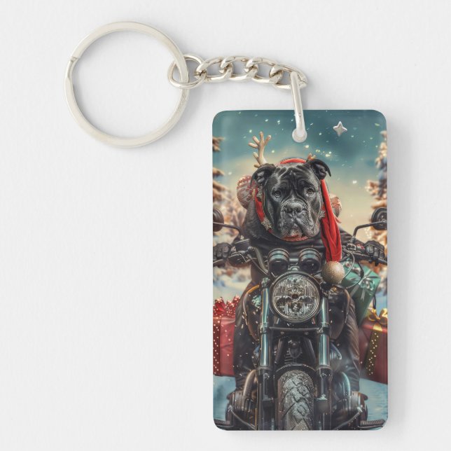 Cane Corso Dog Riding Motorcycle Christmas  Key Ring (Front)