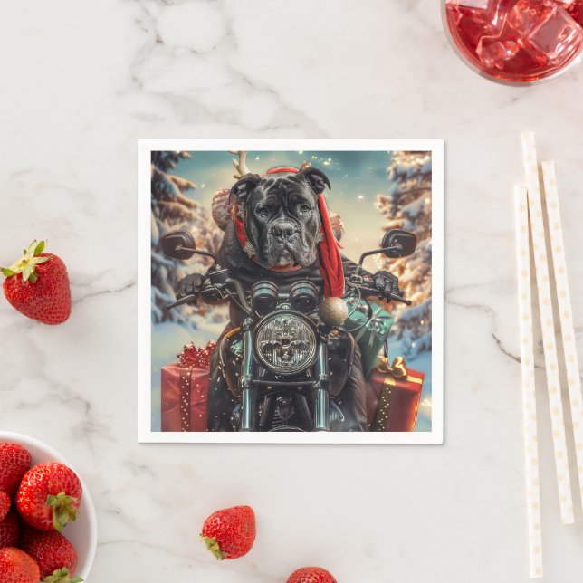Cane Corso Dog Riding Motorcycle Christmas  Napkin (Insitu)