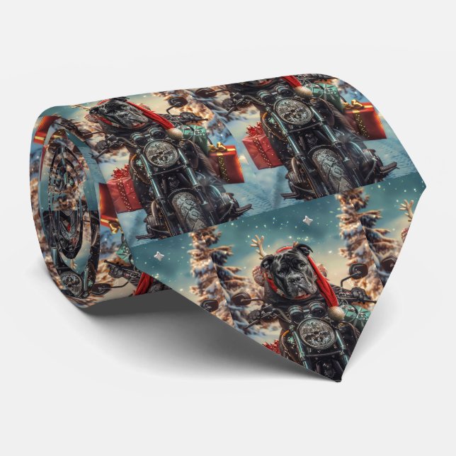 Cane Corso Dog Riding Motorcycle Christmas  Tie (Rolled)
