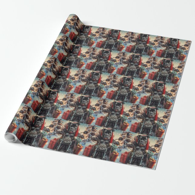 Cane Corso Dog Riding Motorcycle Christmas  Wrapping Paper (Unrolled)