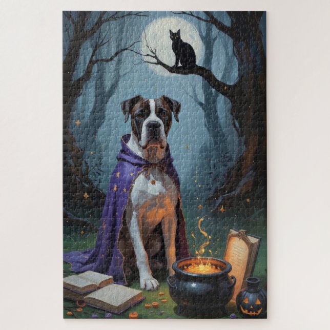 Cane Corso Dog Whimsical Halloween Painting Jigsaw Puzzle (Vertical)