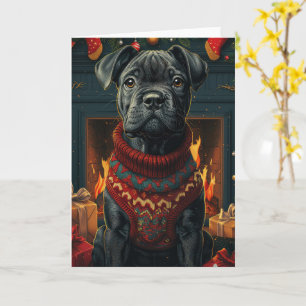 Cane Corso Dog With Christmas Gifts Fireplace Card