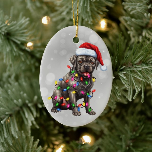 Cane Corso Dog Wrapped in Christmas Lights  Ceramic Tree Decoration (Tree)