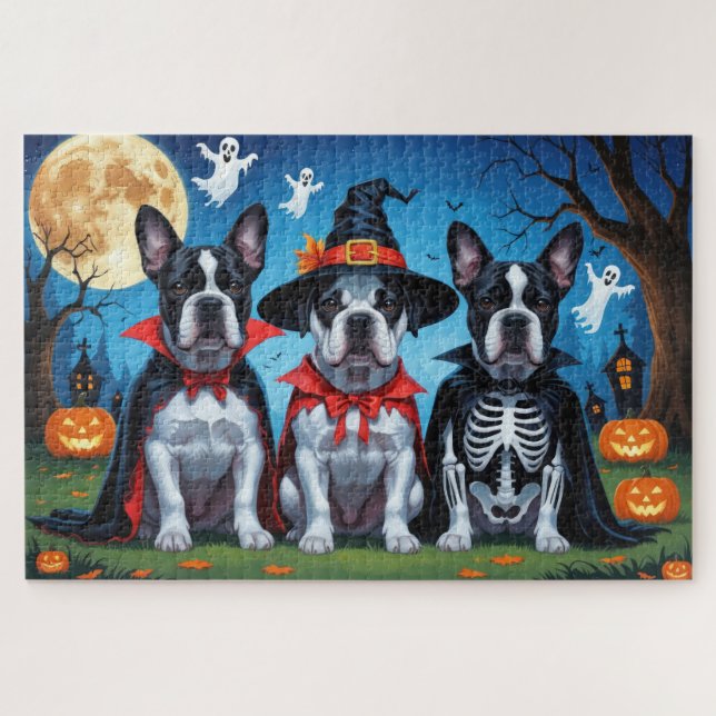 Cane Corso Dogs Pumpkin Halloween Funny Jigsaw Puzzle (Horizontal)