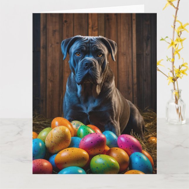 Cane Corso Easter Eggs  Card (Yellow Flower)