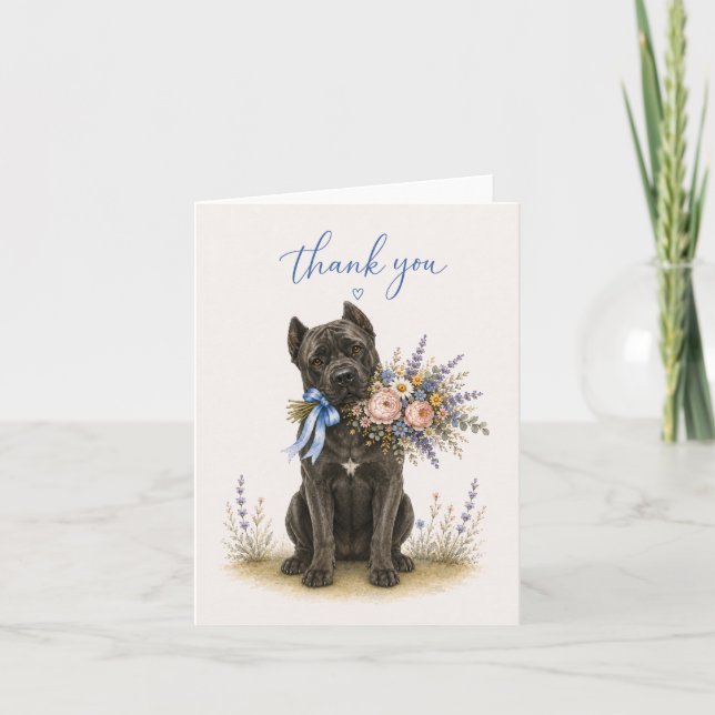 Cane Corso Flower Bouquet Thank You Card (Front)