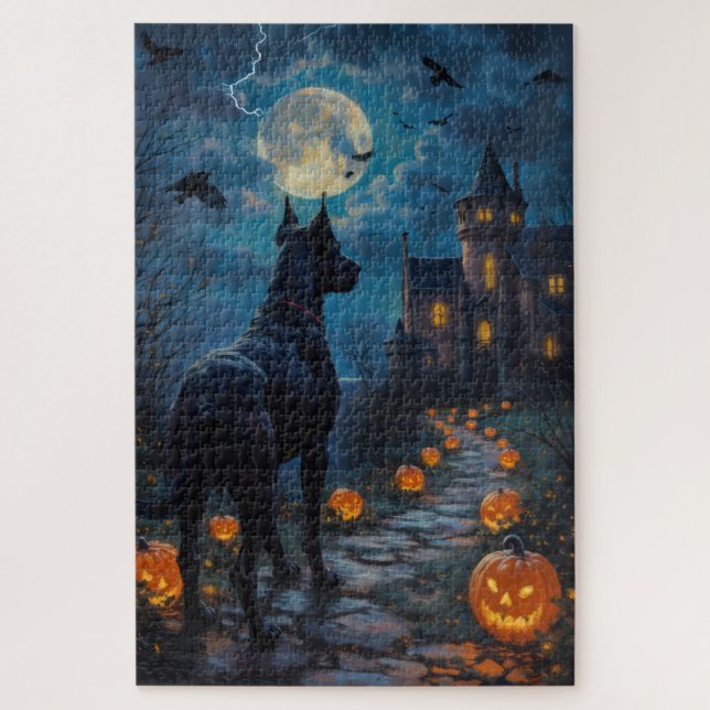 Cane Corso Gothic Castle Halloween Art Jigsaw Puzzle (Vertical)