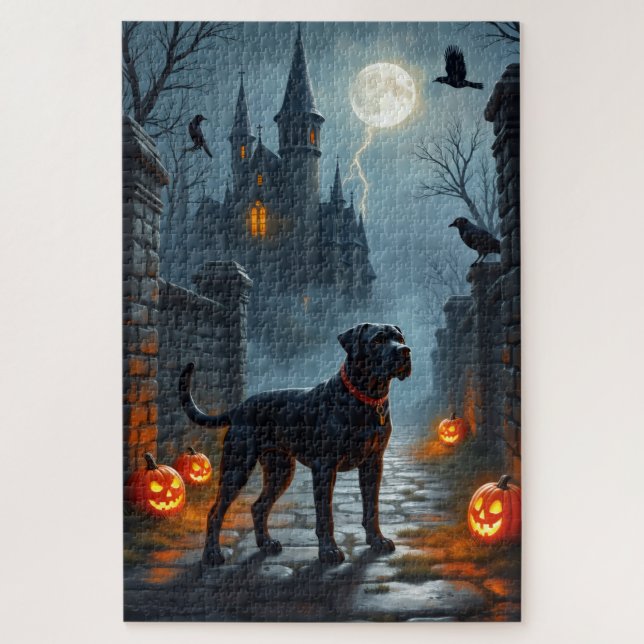 Cane Corso Gothic Castle Halloween Art Jigsaw Puzzle (Vertical)