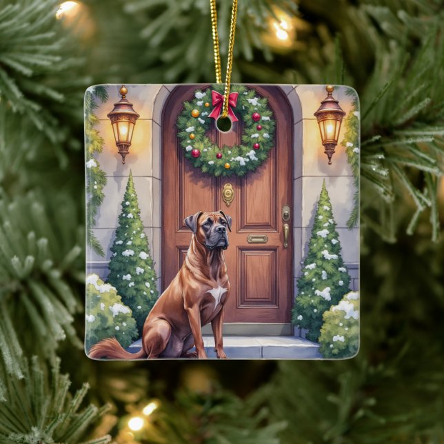Cane Corso Grand Door Evergreen Christmas Art Ceramic Ornament (Tree)