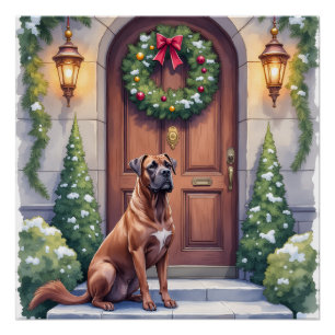 Cane Corso Grand Door Evergreen Christmas Art Poster