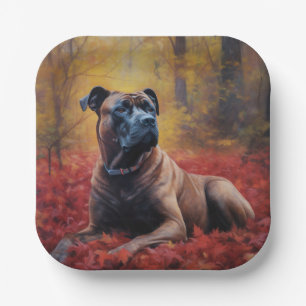 Cane Corso in Autumn Leaves Fall Inspire  Paper Plate