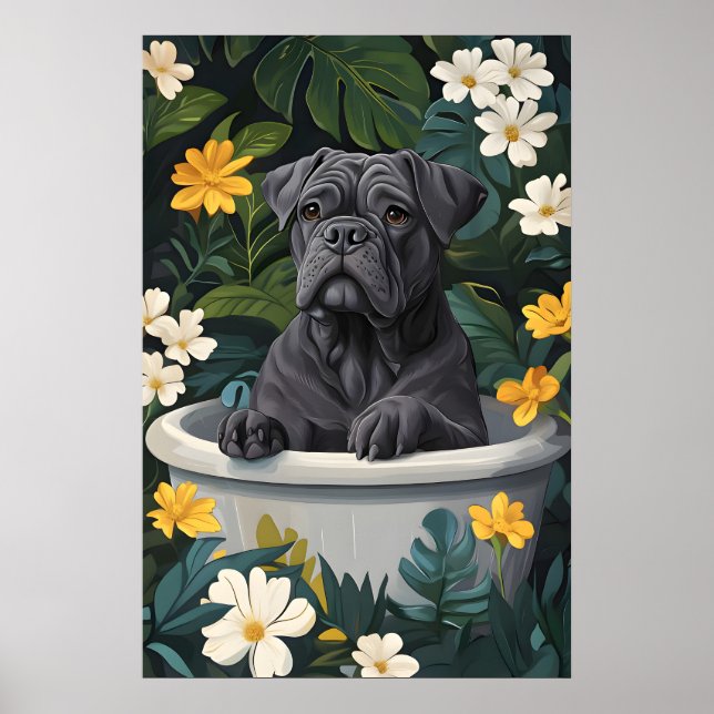 Cane Corso In Bathtub Poster, Funny Dog Poster (Front)