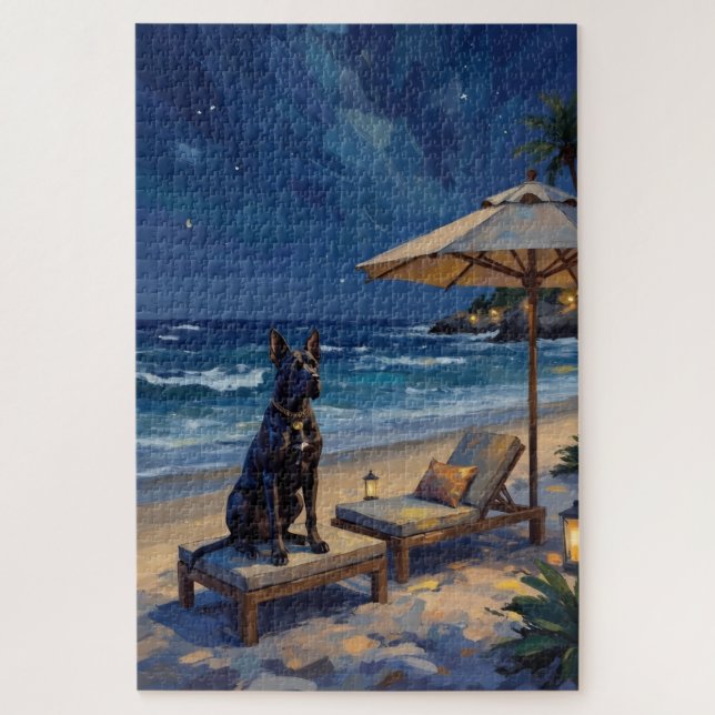 Cane Corso Luxury Night Beach Scene Jigsaw Puzzle (Vertical)