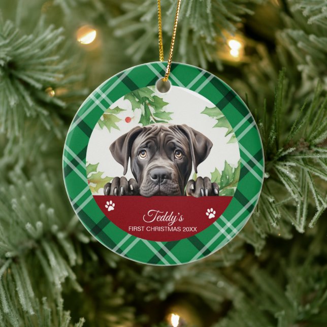 Cane Corso Personalised First Christmas Ceramic Tree Decoration (Tree)