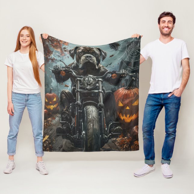 Cane Corso Riding Motorcycle Halloween Scary Fleece Blanket (In Situ)