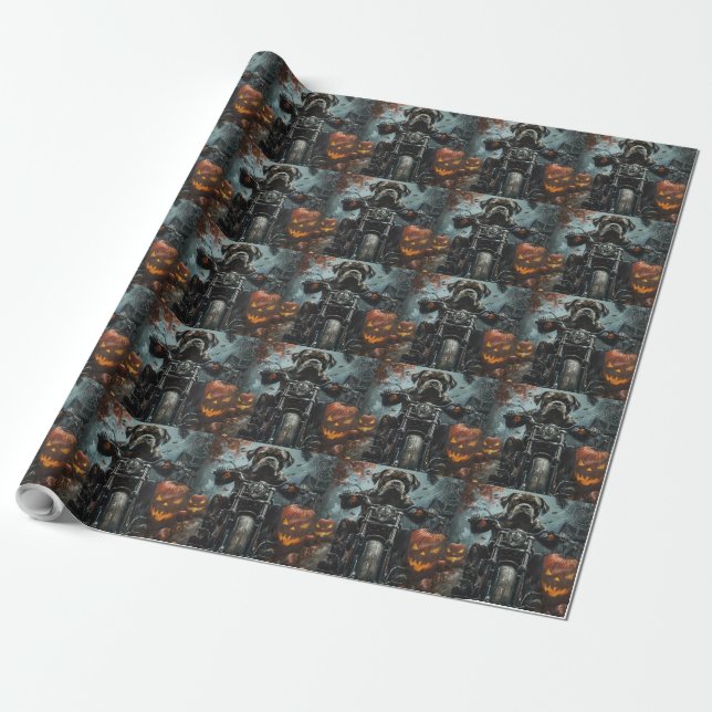 Cane Corso Riding Motorcycle Halloween Scary Wrapping Paper (Unrolled)