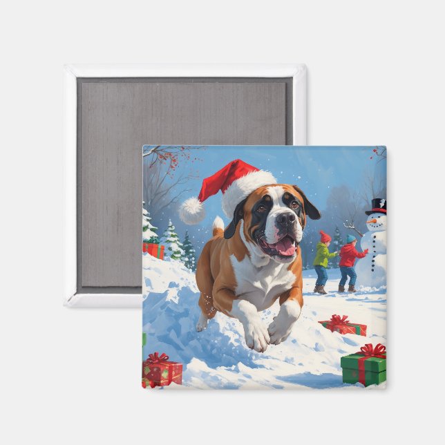Cane Corso Running in Snow with Christmas Hat Magnet (Front/Back)