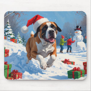 Cane Corso Running in Snow with Christmas Hat Mouse Pad