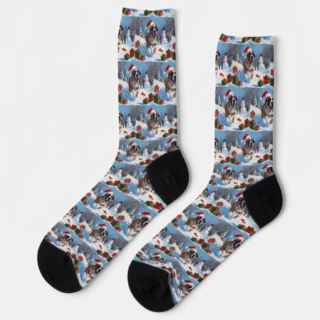 Cane Corso Running in Snow with Christmas Hat Socks (Left)